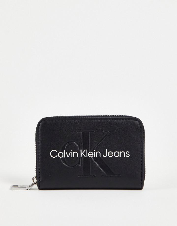 Calvin Klein Jeans Icon Logo Sculpted Zip Around Wallet In Black