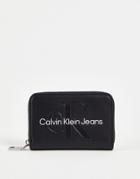 Calvin Klein Jeans Icon Logo Sculpted Zip Around Wallet In Black
