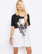 Religion Oversized T-shirt Dress With Floral Skull Print - White