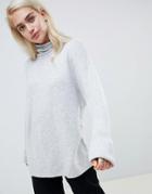 Asos Design Eco Chunky Sweater In Oversize With High Neck - Gray