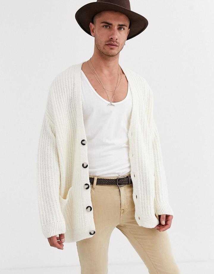 Asos Design Oversized Ribbed Cardigan In Off White