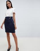 Vesper Pencil Skirt With Gold Loop Detail-navy