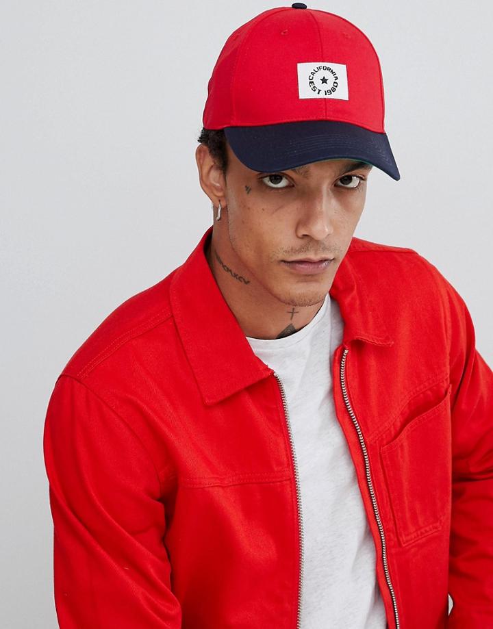 Asos Design Baseball Cap In Red Color Block - Multi