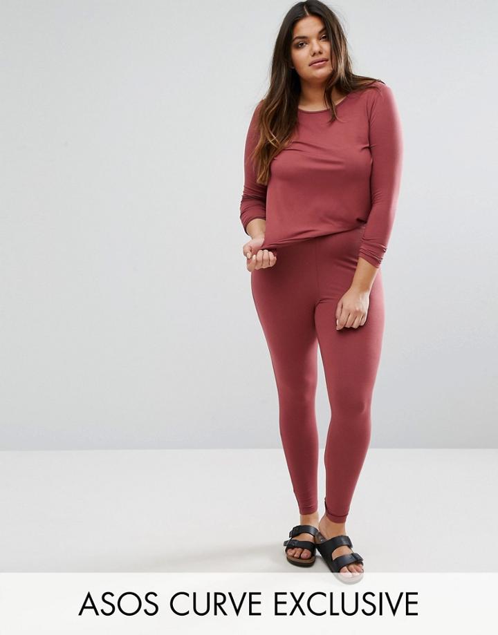 Asos Curve Lounge 2 Pack Long Sleeve Tunic Top & Legging - Pink