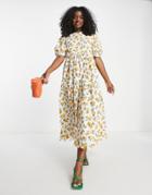 Nobody's Child Rochelle Organic Cotton Orange Print Dress In Cream-white