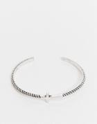 Asos Design Bangle With Texture And Cross In Burnished Silver Tone