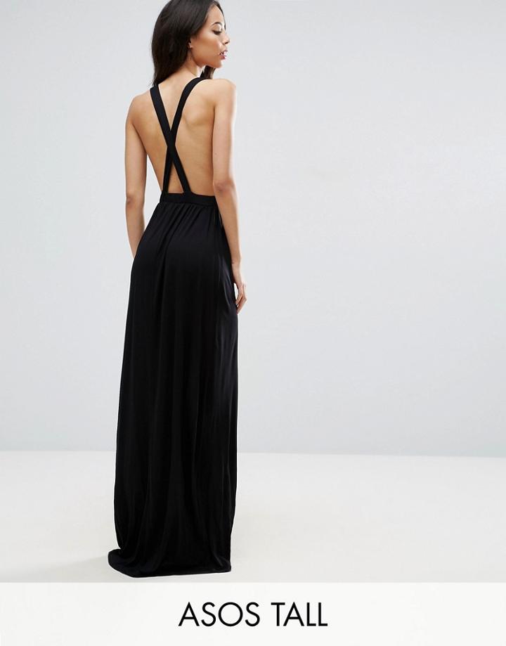 Asos Tall Cross Back Jersey Maxi Beach Dress - Black
