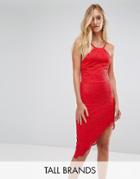City Goddess Tall Asymmetric Hem Halterneck Dress - Red
