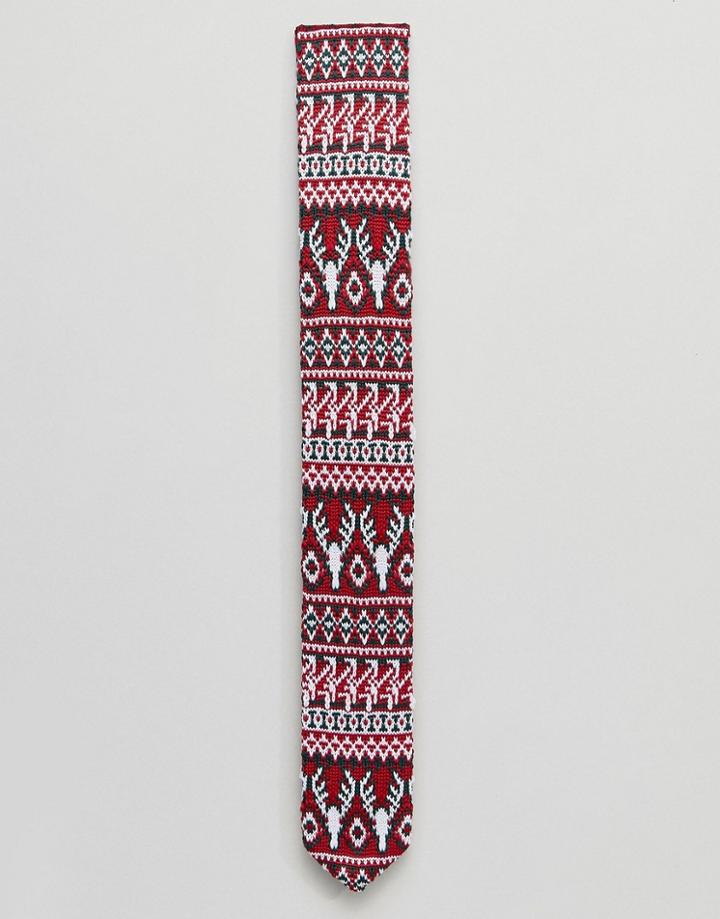 Asos Holidays Knitted Fairisle Tie - Red