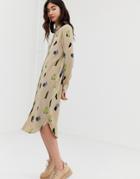 Monki Midi Shirt Dress With Face Print In Beige