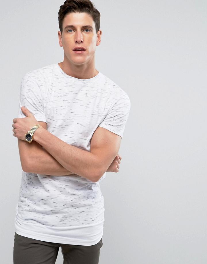 Bellfield Longline T-shirt In Spacedye With Layered Hem - Gray