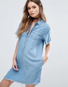 Blank Nyc Asymmetrical Denim Dress With Raw Hem - Blue