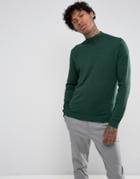 Asos Turtleneck Cotton Sweater In Bottle Green - Green