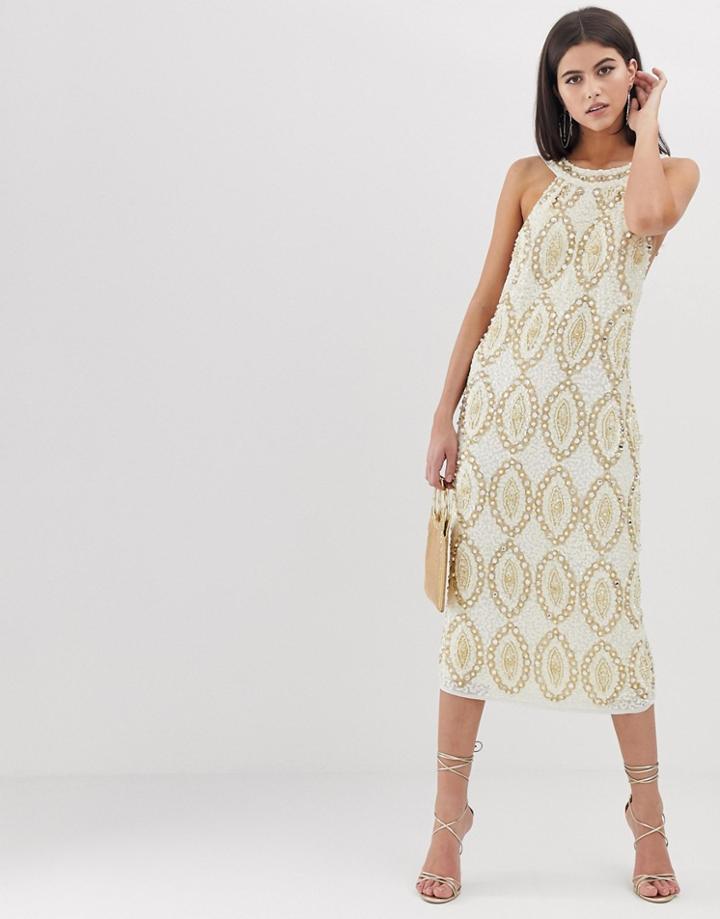 Asos Edition Crystal And Sequin Halter Midi Dress - Multi