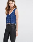 Pull & Bear Denim Eyelets Top - Blue