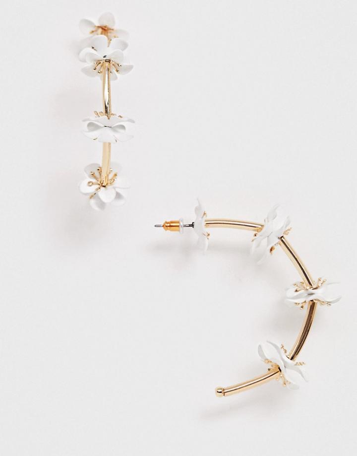 Asos Design Hoop Earrings With Petal Design In Gold Tone - Gold