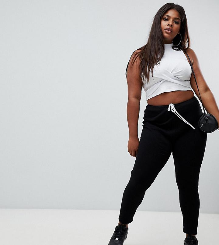 Asos Design Curve Slim Joggers In Rib - Black