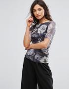 B.young Mesh Floral Top - Navy