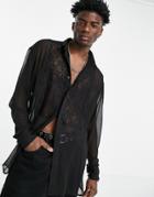 Asos Design Drop Shoulder Oversized Shirt With Lace Bib In Black
