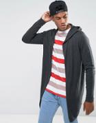 Asos Knitted Hooded Cardigan With Curved Hem In Gray - Gray