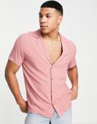 Topman Shirt With Extreme Deep Revere In Pink