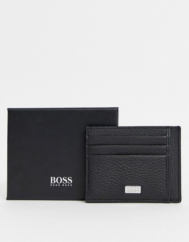 Boss Logo Leather Card Holder In Black