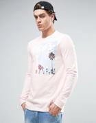 Asos Longline Long Sleeve T-shirt With Surf Photo Print - Pink