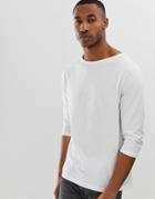 Asos Design Relaxed 3/4 Sleeve T-shirt With Boat Neck In White - White