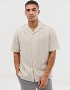 Asos Design Boxy Shirt In Minimal Stripe-beige