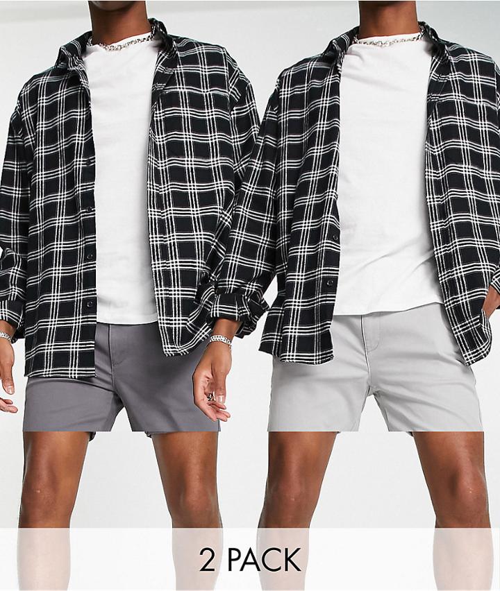 Topman 2 Pack Skinny Chino Shorts In Gray And Charcoal-multi