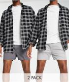 Topman 2 Pack Skinny Chino Shorts In Gray And Charcoal-multi