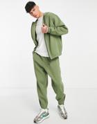 Asos Design Oversized Sweatpants With Sport Cuff Zips In Khaki - Part Of A Set-green