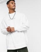 Asos Dark Future Extreme Oversized Long Sleeve T-shirt With Mock Curve Hem Layer And Dark Future Logo Embroidery-white