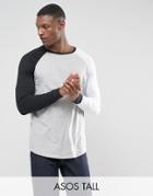 Asos Tall Longline Long Sleeve Raglan T-shirt With Contrast Sleeves And Curve Hem - Multi