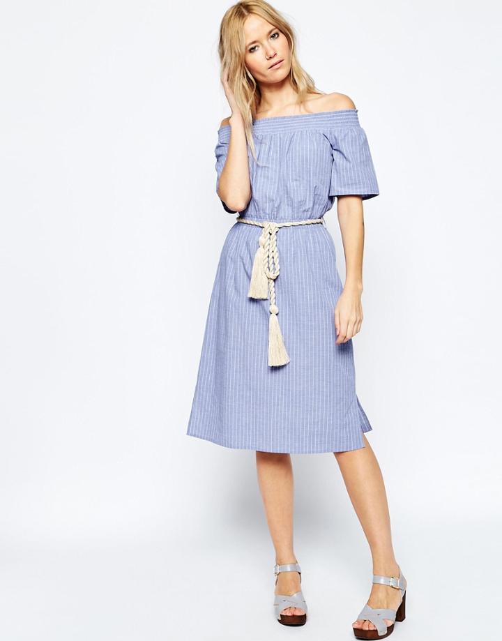 Asos Off Shoulder Dress With Rope Tie - Multi