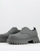 Asos Design Zip Front Shoe In Charcoal Faux Leather With Chunky Sole-gray