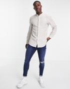 Only & Sons Band Collar Linen Shirt In Beige-neutral