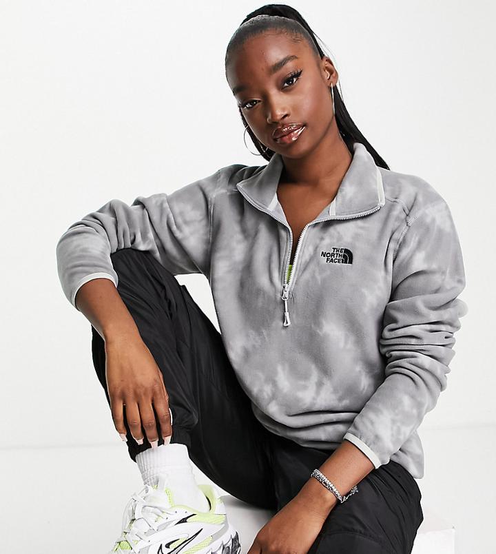 The North Face 100 Glacier 1/4 Zip Cropped Fleece In Gray Tie Dye Exclusive At Asos-grey