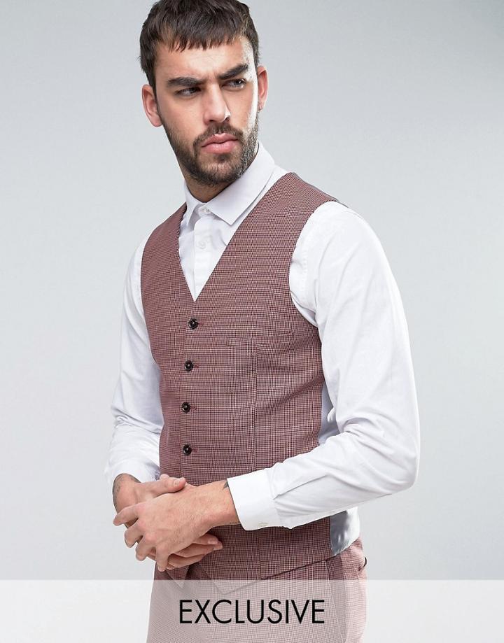 Heart & Dagger Super Skinny Vest In Summer Dogstooth - Red