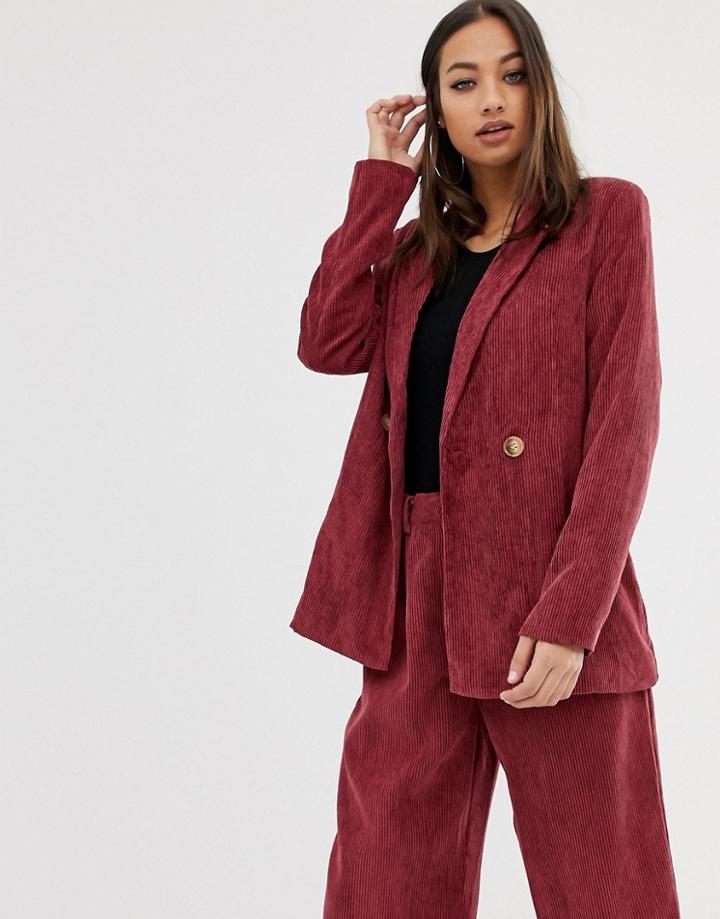 Prettylittlething Two-piece Blazer In Raspberry Cord - Red