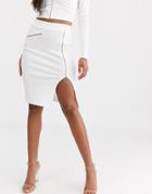4th & Reckless Zip Through Pencil Midi Skirt In White