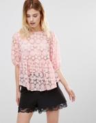 Traffic People Smock Top In Burnout Fabric - Pink