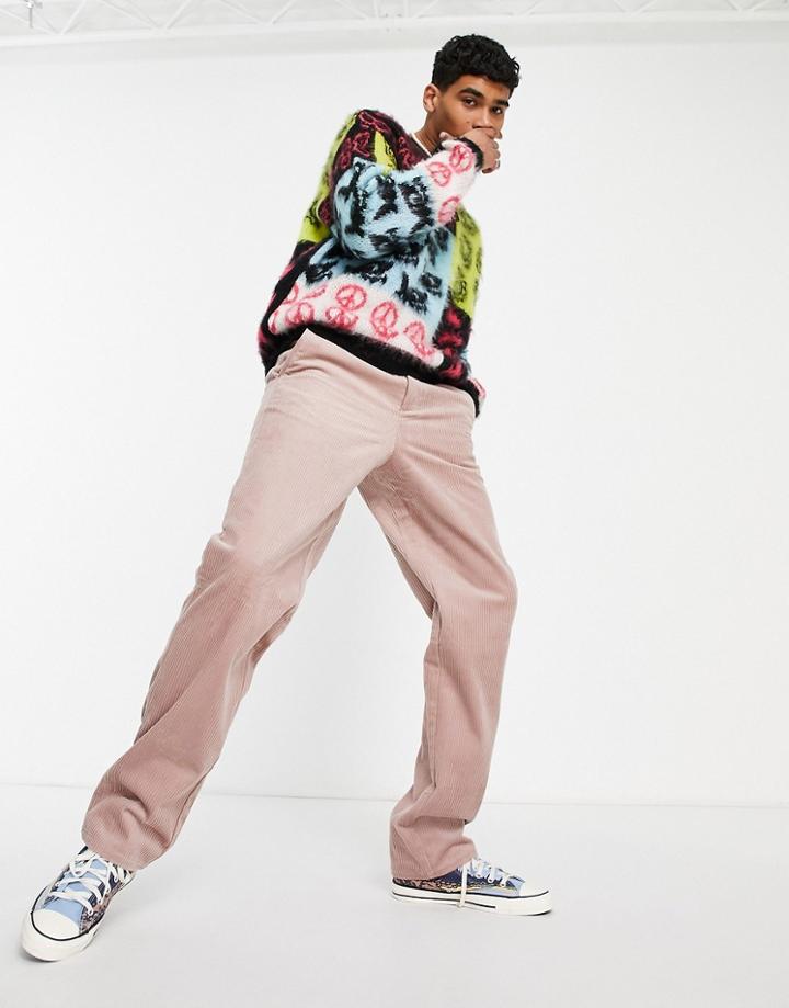 Asos Design Relaxed Fit Cord Pants In Pink