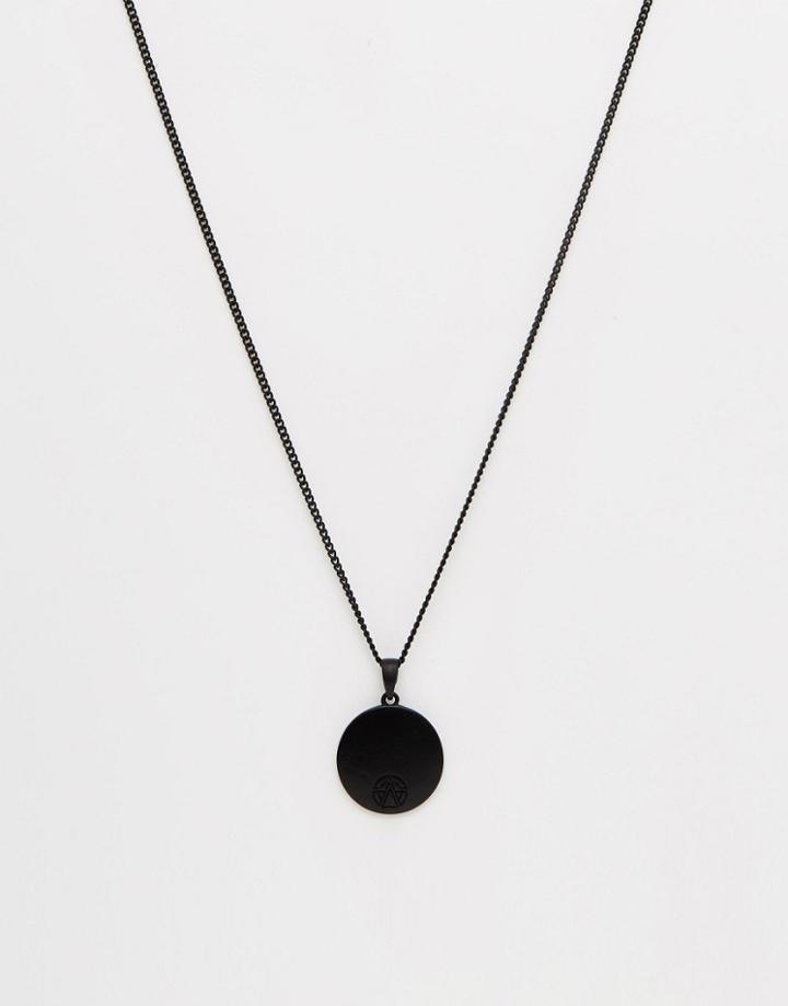 Chained & Able Logo Medallion Necklace In Matt Black - Black