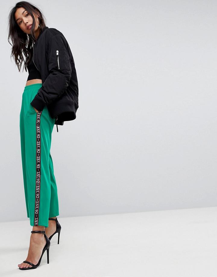 Asos Premium Scuba Wide Leg Sweatpants With Printed Side Tape-green
