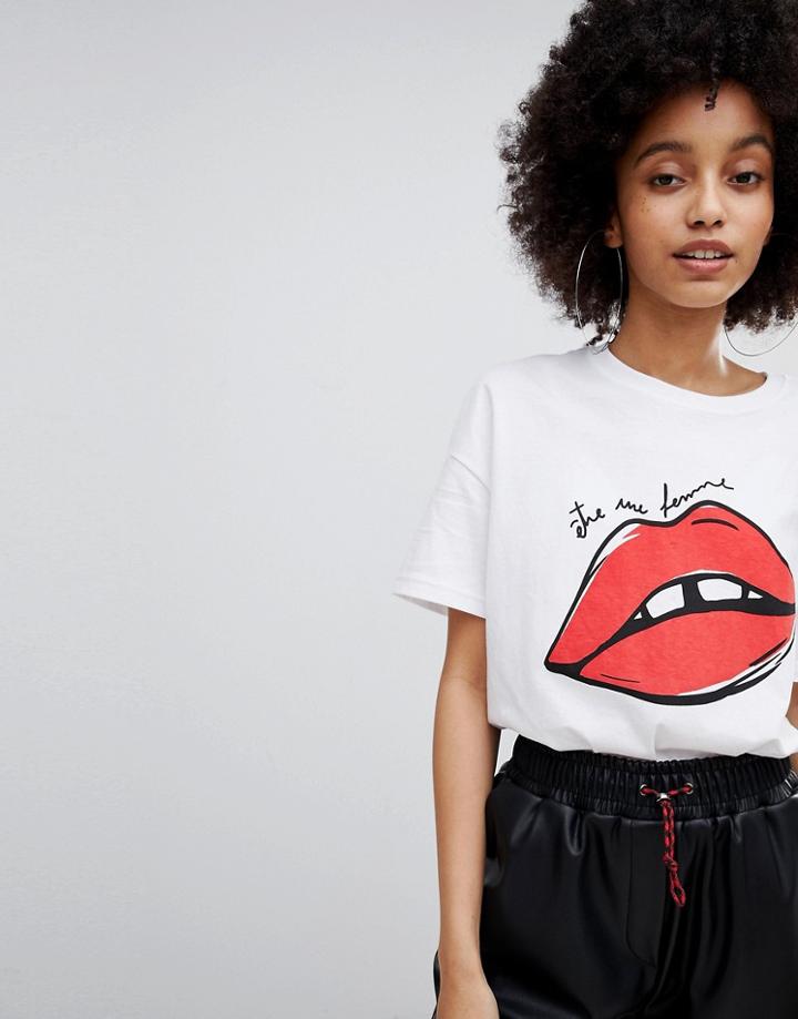 Bershka Lips Print Tee - White