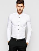 Asos Skinny Fit Shirt In White With Long Sleeve And Contrast Buttons - White