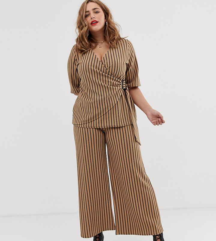 Simply Be Culottes Two-piece In Camel Stripe-multi