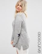 Asos Curve Sweater With Star Elbow Patch - Gray