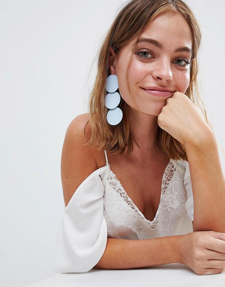 Asos Design Triple Disc Drop Earrings - Blue